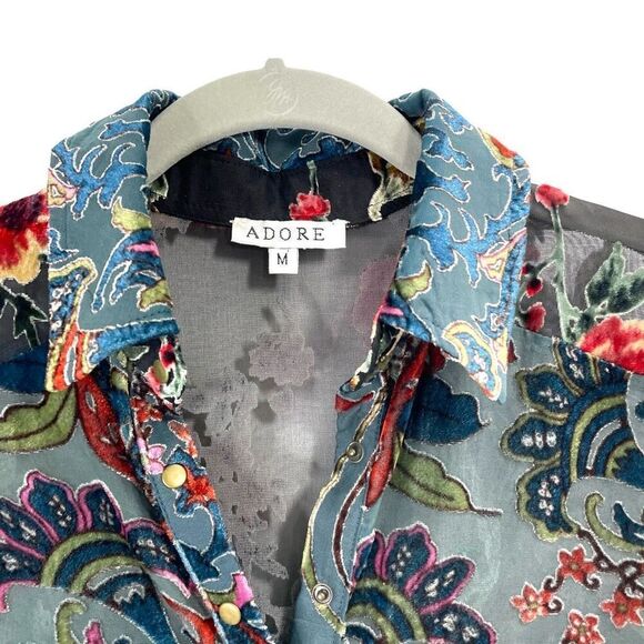 ADORE burnt crushed velvet floral tunic top Size M boho artsy - Picture 3 of 8